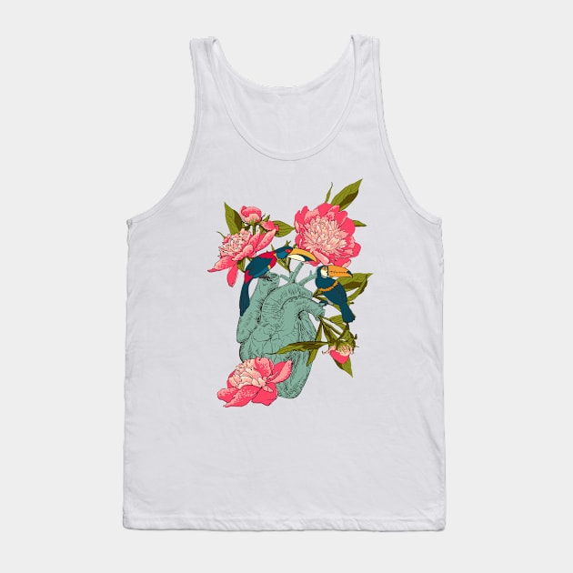 heart with flowers, leaves and birds Tank Top by Olga Berlet